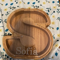 Wood English Alphabet Deposit Money Pot Savings Pot Transparent Glass Storage Money Pot Deposit Cashbox Pressed Year Money Swing Piece Nets Red Tides