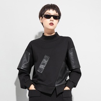 Fake two-piece coat female 2020 new fashion fried street long sleeve black T-shirt design sense loose high neck base shirt