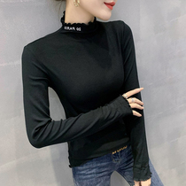White T-shirt women 2020 autumn and winter plus velvet padded base shirt Korean slim long sleeve high neck jacket Foreign