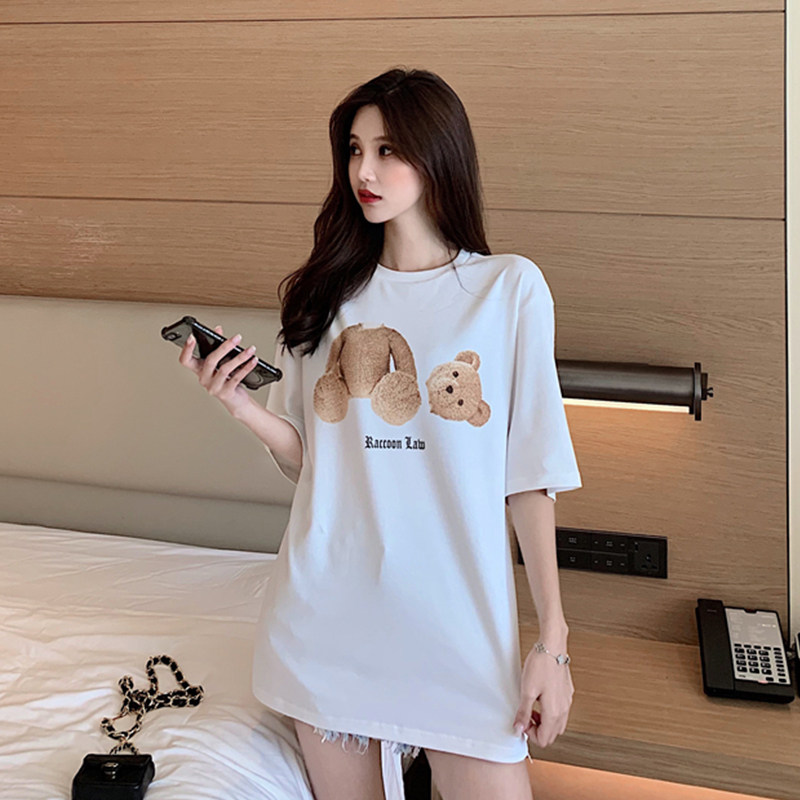 Large size summer new Han version of the relaxed cartoon short sleeve T-shirt female network red port, middle and long edition half-sleeve in tide