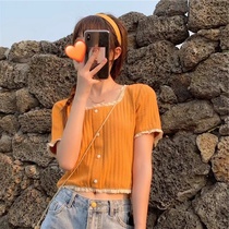 Short sleeve t-shirt women 2021 new summer low neck tight u collar base shirt short summer top thin solid color T-shirt