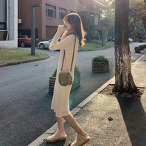 Half-high collar autumn and winter 2019 long sweater skirt over knee thickened outside wear knitted dress womens interior base skirt