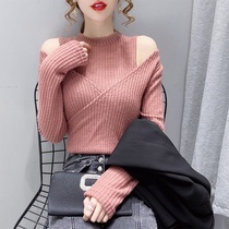 Knitted coat womens autumn long sleeve 2020 new Korean slim sexy strapless sweater two-piece spring and autumn Joker