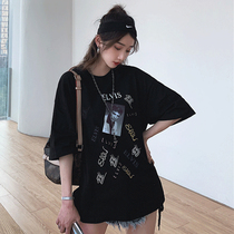 Large size network with red T-shirt female ins Super fire 2021 new summer Korean version loose retro port flavor half sleeve body shirt tide
