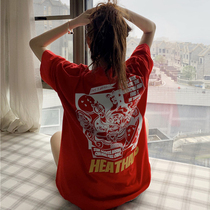 Large size short sleeve T-shirt female 2020 Summer loose Korean version hipster cartoon harbor style Foreign style body shirt top ins tide