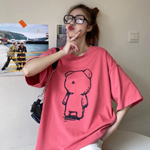 Large size medium long short sleeve T-shirt female 2021 summer clothes missing new wild cotton half sleeve Net red ins tide
