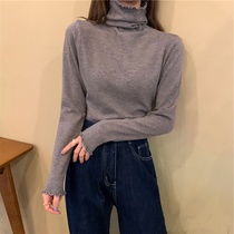 Pile collar base shirt spring and autumn Joker long sleeve slim white T-shirt female ins Super fire inner shirt show thin foreign gas