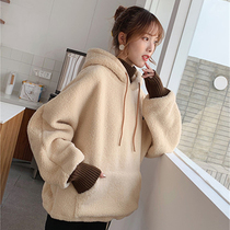 Loose Korean version padded velvet long sleeve 2019 new hooded lazy lamb velvet two pieces