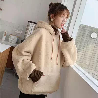 Loose Korean version padded velvet long sleeve 2019 new hooded lazy lamb velvet two pieces