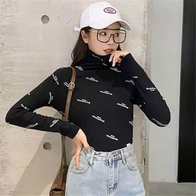 Half high collar 2021 foreign style autumn and winter New slim long sleeve black velvet tight