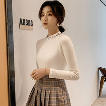 Autumn semi-high collar embroidery slim body slim thin cotton outside wear long sleeves inside tight winter