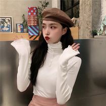 Large-size pile collar base shirt Women in autumn and winter wear long sleeve T-shirt high neck thick warm tight jacket foreign tide tide