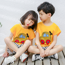 100% pure cotton children short sleeve suit boy girl girl kshoulder vest sleepwear kid summer T-shirt shorts home dress