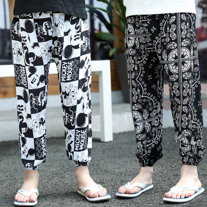 Children's anti-mosquito pants, boys' bloomers, girls' cotton silk sunscreen pants, small, medium and large children's wide-leg harem pants, baby pajama pants