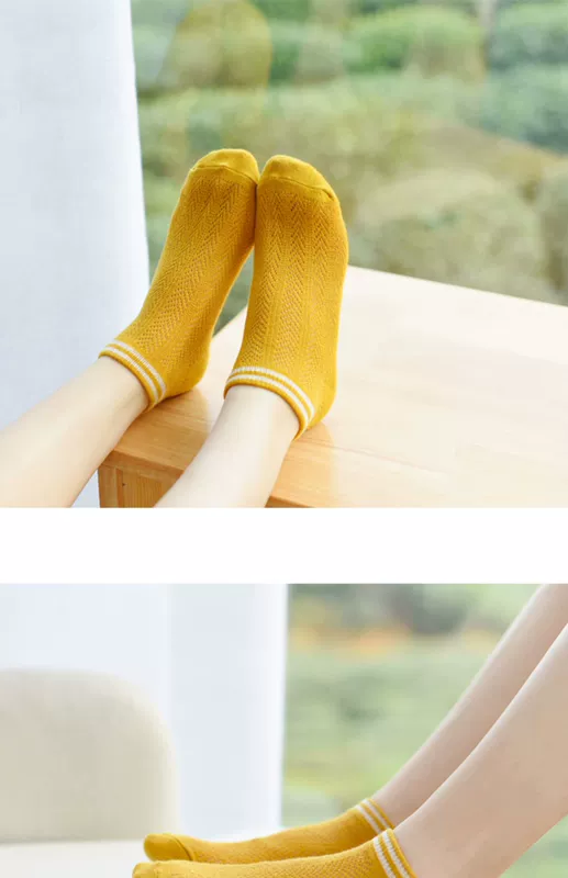 Mitu 5 đôi vớ cotton thoáng khí rỗng nữ Hàn Quốc dễ thương vớ miệng nông Mùa xuân và mùa hè mỏng phần thấp giúp tất vớ - Vớ bông