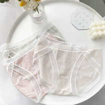 (vanilla cream)Mitu pure cotton sweet lace panties girls spring and summer thin high fork leg length