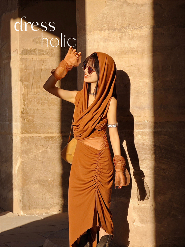 Dressholic Desert Wasteland Style Egyptian Travel Dress Desert Slim Fit Hot Girl Hooded Bodycon Dress for Women Dressholic Desert Wasteland Style Egyptian Travel Dress Desert Slim Fit Hot Girl Hooded Bodycon Dress for Women