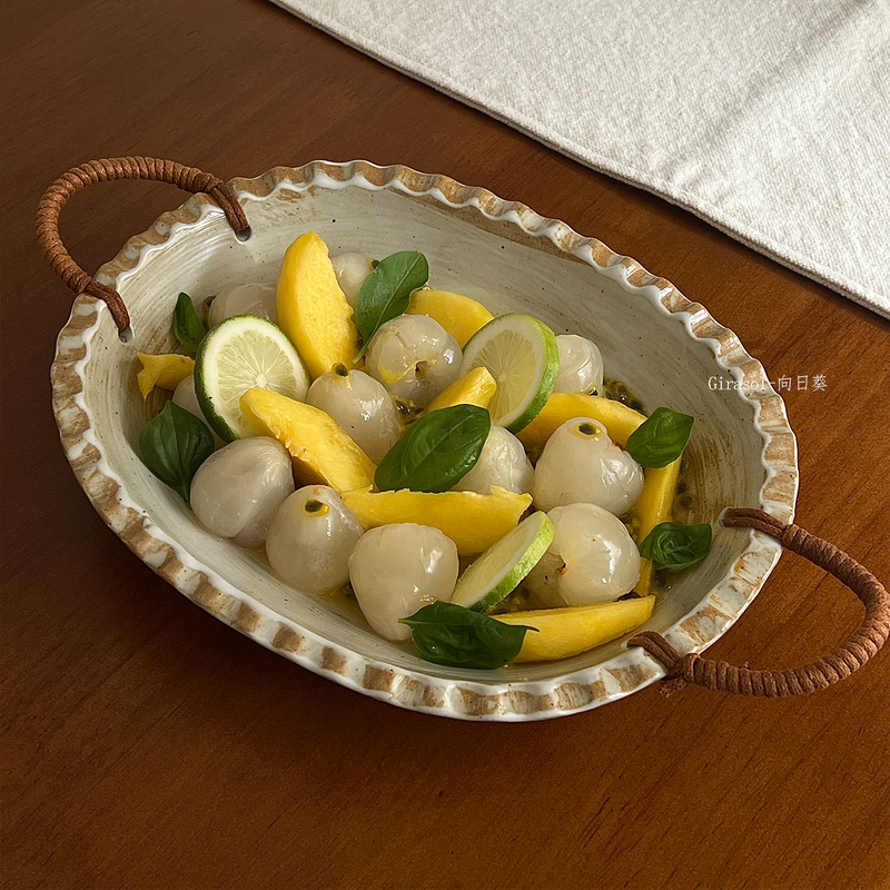 Jingdezhen Coarse Pottery Beautiful Plate Dish for Home Use 2026 New Model High-End Seafood Salad Oval Double-Handle Plate Jingdezhen Coarse Pottery Beautiful Plate Dish for Home Use 2026 New Model High-End Seafood Salad Oval Double-Handle Plate