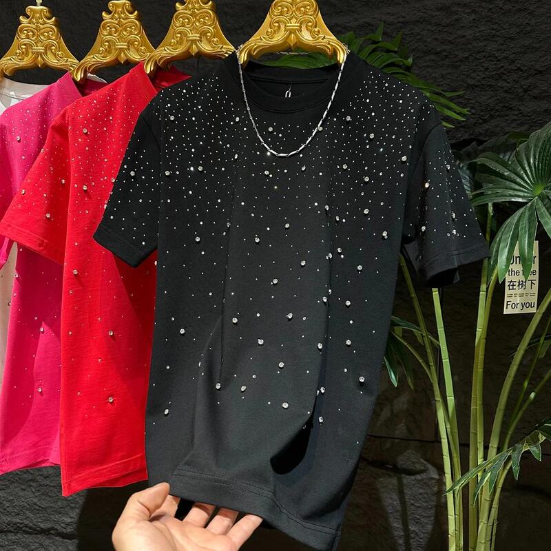 2025 Early Autumn New Style Heavy Craftsmanship Rhinestone Studded Starry Sky Short-Sleeve Men's Light Luxury Versatile Cool Half-Sleeve Men's Shirt