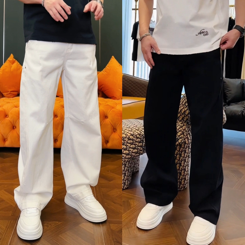 Men's Fashionable and Simple Scimitar Pants, New Spring Style, Solid Color, Versatile, Niche Trendy Casual Trousers, Heavyweight and High Quality