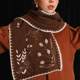 Kamo original retro forest style embroidered scarf thickened soft waxy skin-friendly shawl warm classic dark brown gift
