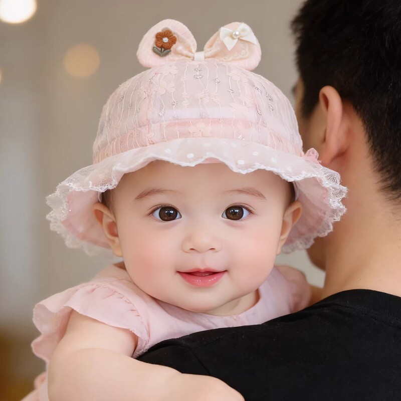 Baby Hat Spring and Autumn Thin Sunshade Sun Protection Fisherman Hat for Baby Girls, Adjustable Summer Princess Bucket Hat