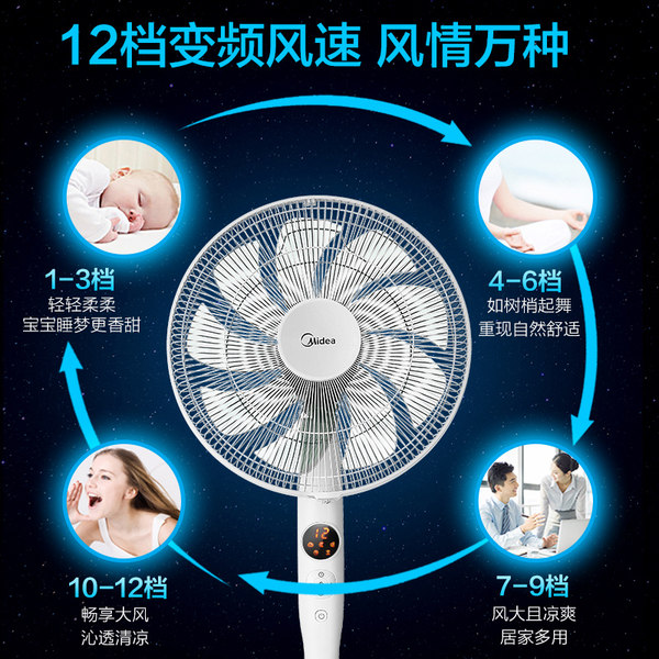 美的 FS40-16FRA 9叶变频智能落地扇 电风扇 聚划算+天猫优惠券折后￥269包邮（￥369-100）赠防尘罩+电池