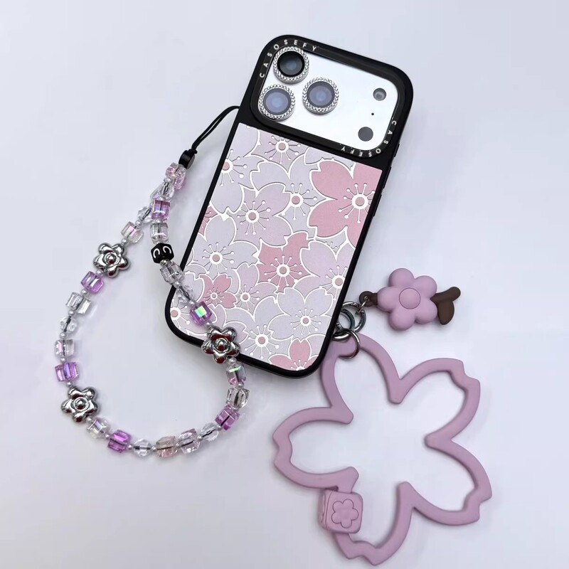 Casosefy Spring Pink Cherry Blossom Shell Suitable for Iphone17Promax Apple 16/15/14/13/12Promax Girl Floral Anti-Fall Protective Cover Mobile Phone Case for Women