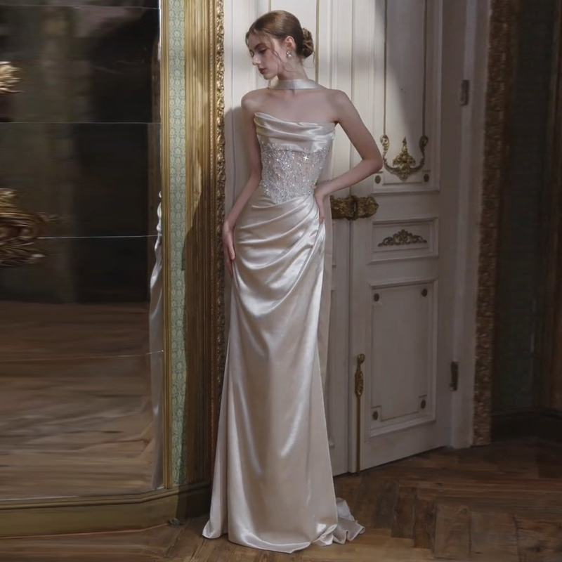 Annual Meeting Sparkling Evening Dress 2026 New Silver Robe Female Bride Toast Dress Host Engagement Fishtail Dress Adult Annual Meeting Sparkling Evening Dress 2026 New Silver Robe Female Bride Toast Dress Host Engagement Fishtail Dress Adult