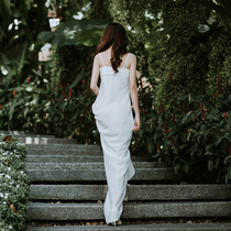 Travel shot light wedding dress 2021 new white suspenders satin dress elegant temperament wedding light wedding little man summer