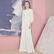 White evening dress women 2021 New thin simple retro satin party dress dress long party host