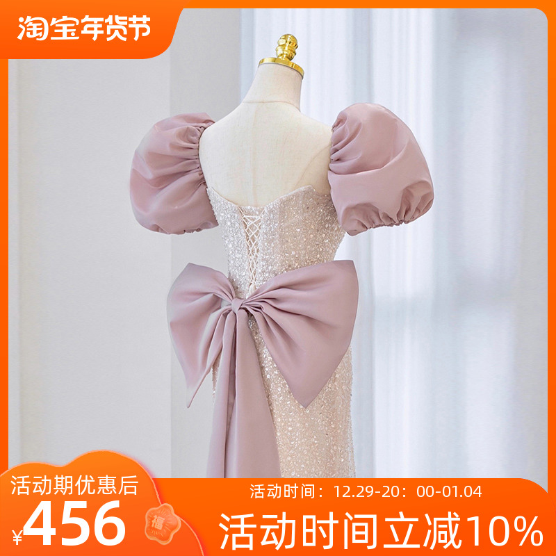 Banquet evening dress 2022 new high-end light luxury celebrity annual party puff sleeve mermaid skirt bride toast dress