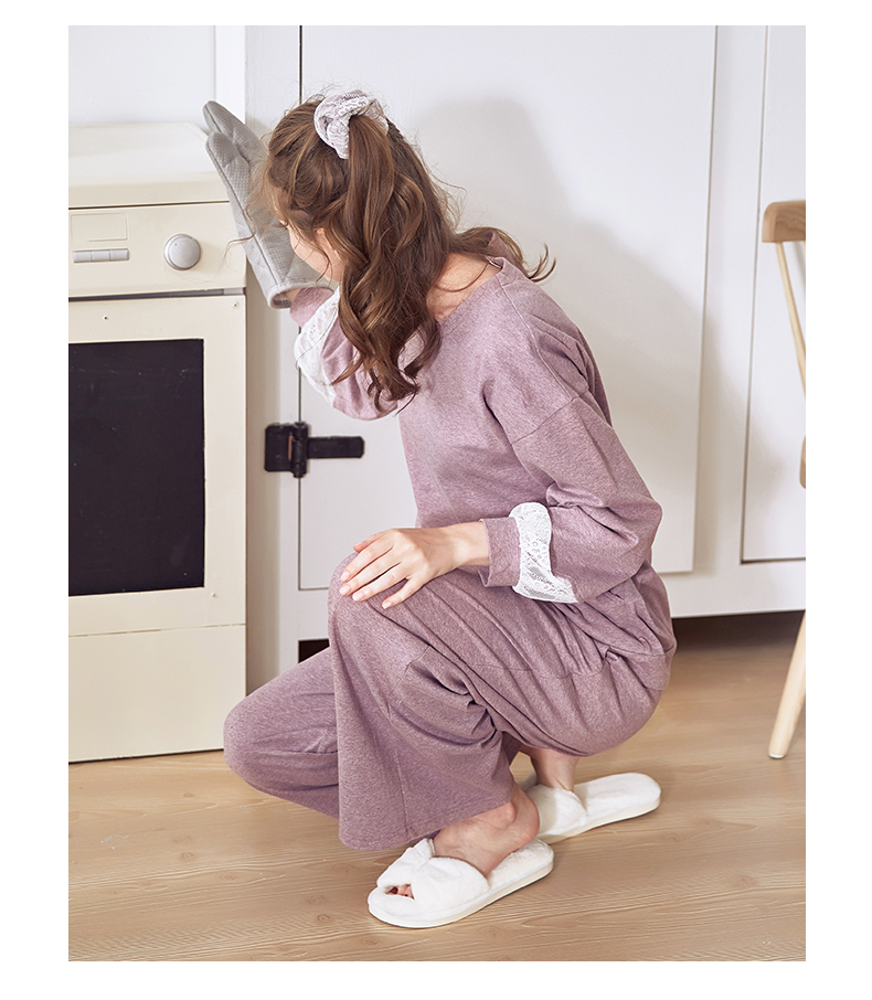 Jing Yun mùa thu đồ ngủ nữ giản dị đơn giản dài tay phù hợp với dịch vụ nhà cotton có thể mặc quần áo nhà rộng thời trang đồ bộ