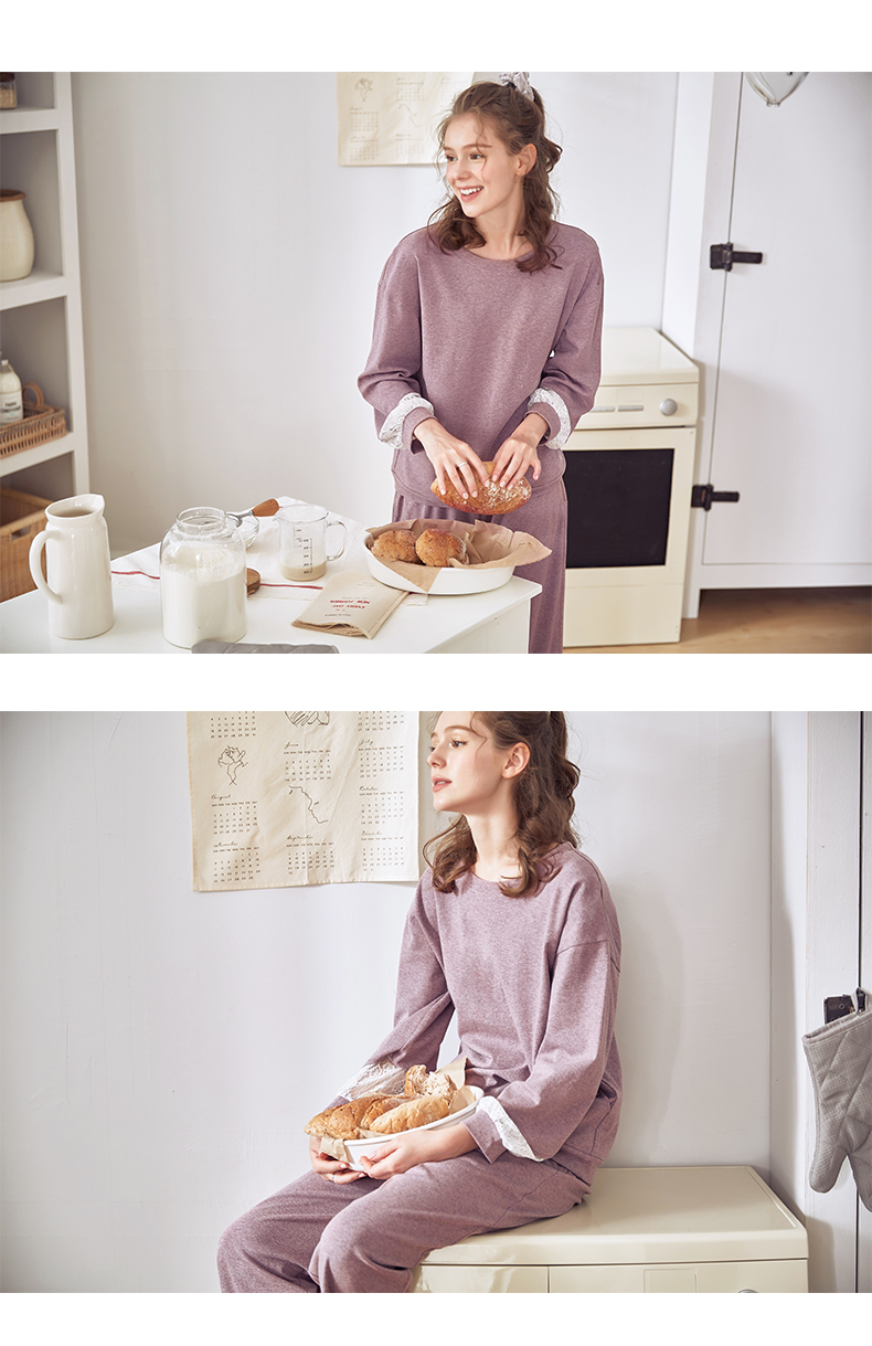 Jing Yun mùa thu đồ ngủ nữ giản dị đơn giản dài tay phù hợp với dịch vụ nhà cotton có thể mặc quần áo nhà rộng thời trang đồ bộ