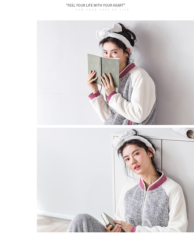 Jing Yun đồ ngủ phụ nữ mùa đông san hô lông cừu phù hợp dày flannel ấm quần áo nhà thời trang có thể mặc quần áo bên ngoài quần áo nữ