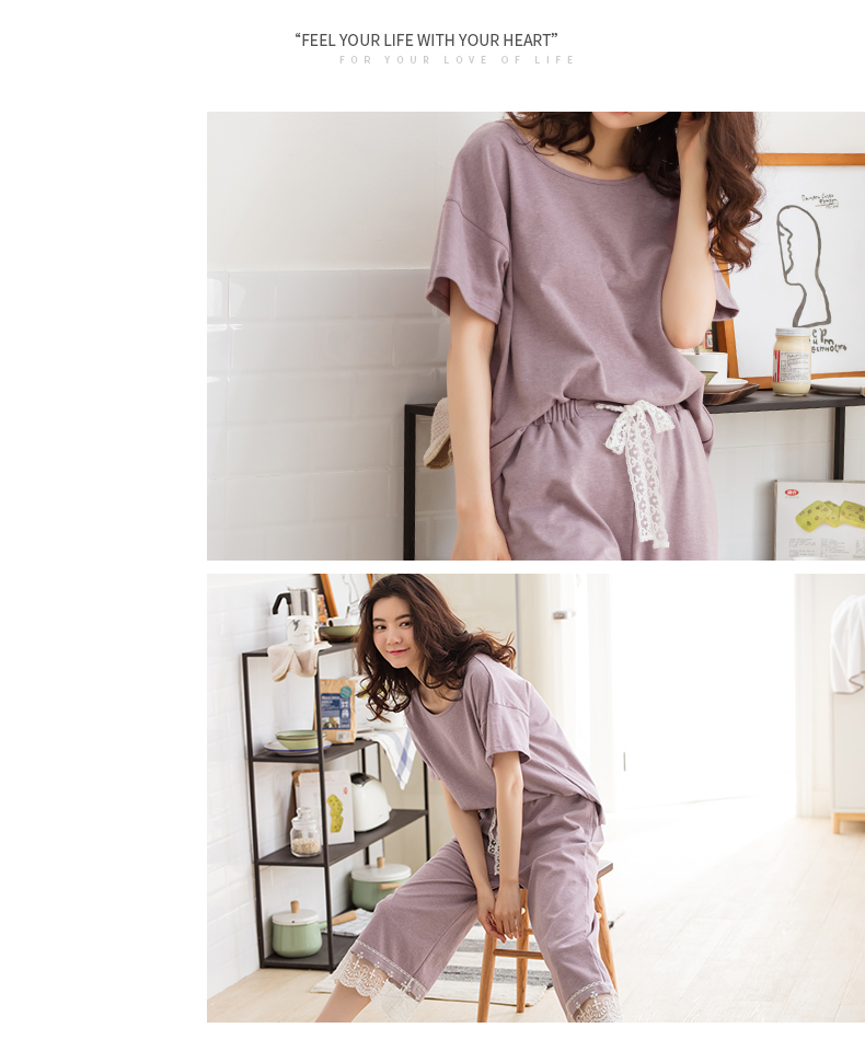 Bộ đồ ngủ của phụ nữ Jing Yun phù hợp với mùa hè cotton ngắn tay đơn giản Dịch vụ tại nhà giản dị có thể mặc quần áo ở nhà của phụ nữ những kiểu đồ bộ may đẹp