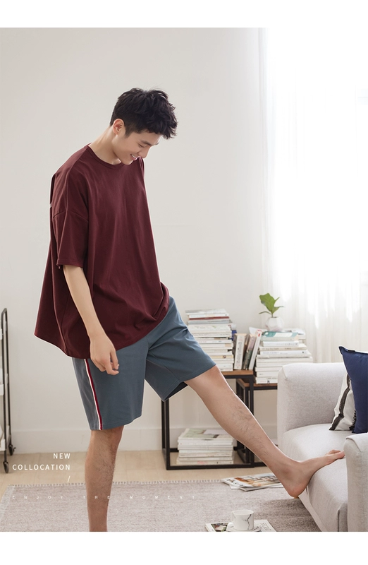 Jing Yun mùa hè đồ ngủ nam cotton ngắn tay nhà quần áo thể thao và giải trí phù hợp với phiên bản Hàn Quốc của người đàn ông dịch vụ nhà lỏng lẻo
