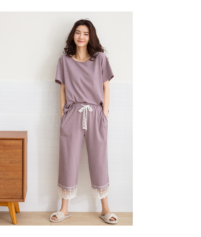 Bộ đồ ngủ của phụ nữ Jing Yun phù hợp với mùa hè cotton ngắn tay đơn giản Dịch vụ tại nhà giản dị có thể mặc quần áo ở nhà của phụ nữ những kiểu đồ bộ may đẹp