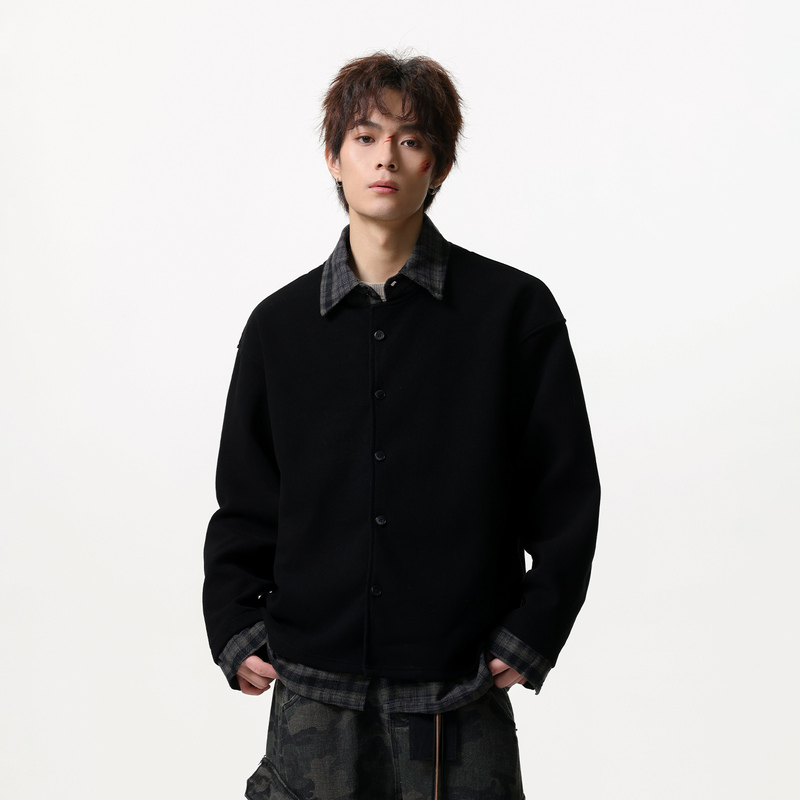 Jiinoo Fake Two-Piece Plaid Patchwork Lapel Jacket Autumn and Winter Cleanfit Old Money Style Couple Jacket Cardigan Jiinoo Fake Two-Piece Plaid Patchwork Lapel Jacket Autumn and Winter Cleanfit Old Money Style Couple Jacket Cardigan
