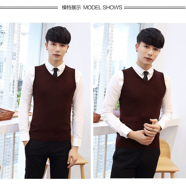 Mùa thu và mùa đông vest nam Slim Anh vest V-cổ đan áo len vest nam không tay đại học gió Hàn Quốc ao khoac len nam