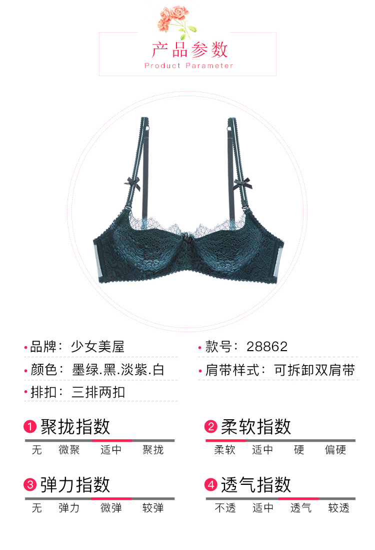 Cô gái xinh đẹp Nhà mùa đông Sexy Ren mỏng Đồ lót thu thập thoải mái Half Cup Bra Có thể tháo rời dây đeo vai Bra áo lót ko gọng