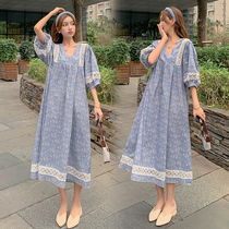 Pregnant woman Summer Fashion out of holiday Long dress 2022 new spicy mother Korean version loose with ethnic wind crummy dress