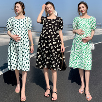 Pregnant Woman Summer Clothing Dress dress Korean version Loose Sweet Beauty Polo Dot Short Sleeve Summer Dress 2021 New Pregnancy Hot Mother