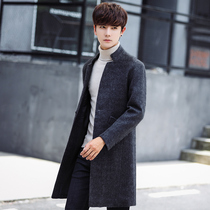 Mens windbreaker 2020 autumn and winter Korean version of the trend handsome slim medium-long wool coat Youth coat