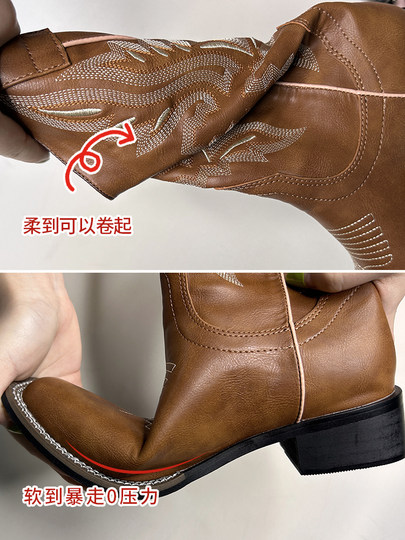 Botas de vaquero del Western bordadas para mujer, botas de caballero de estilo nuevo étnico, botas retro marrones que combinan con todo, botas Martin 2025