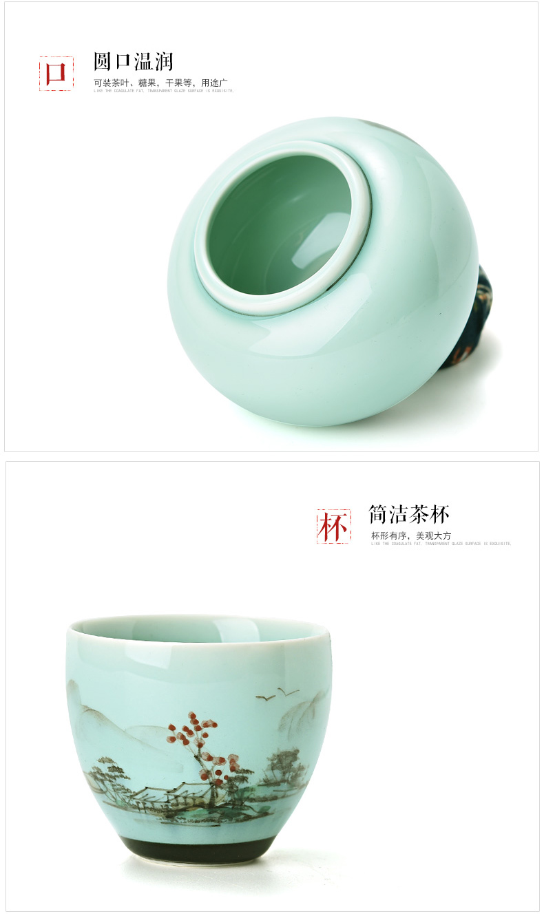 Mud seal hand - made celadon ceramics kung fu tea set with tea tray was home six people landscape feel plate