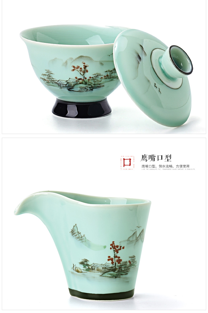 Mud seal hand - made celadon ceramics kung fu tea set with tea tray was home six people landscape feel plate