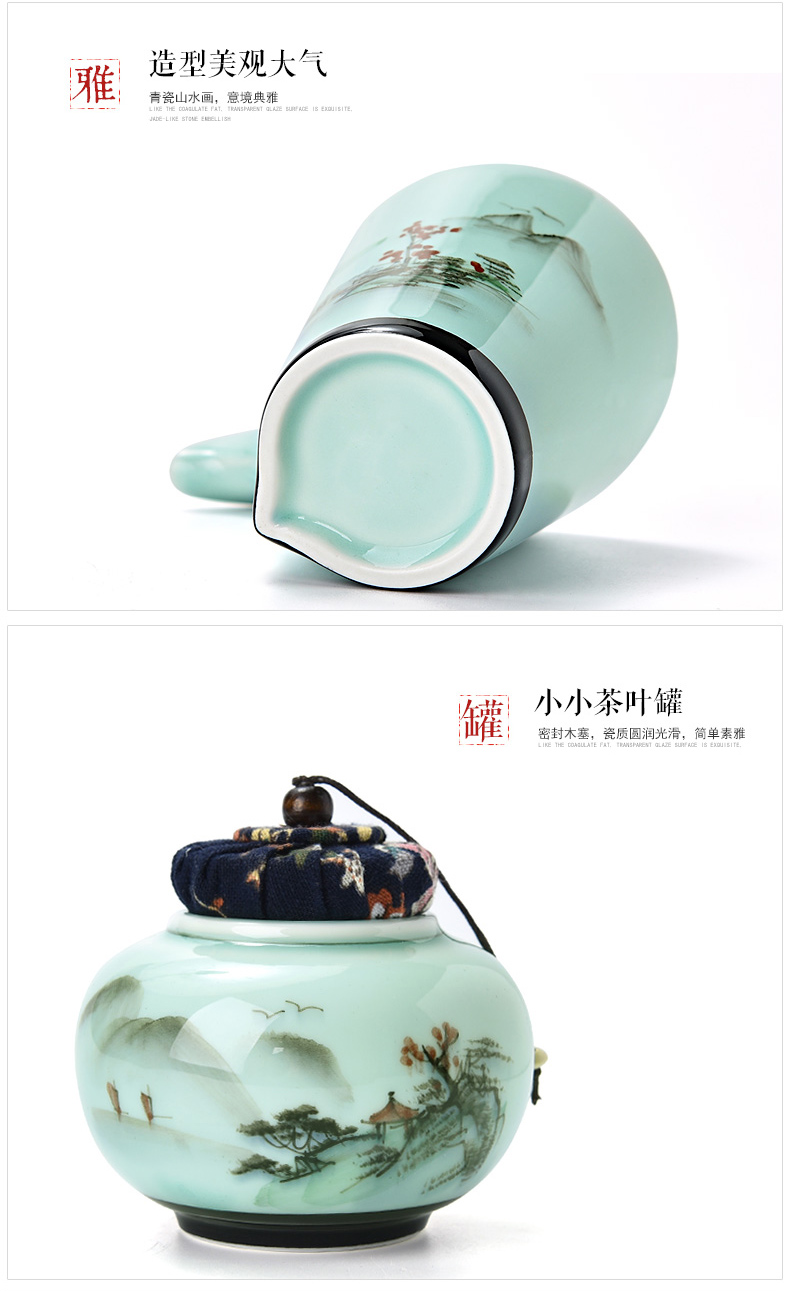 Mud seal hand - made celadon ceramics kung fu tea set with tea tray was home six people landscape feel plate