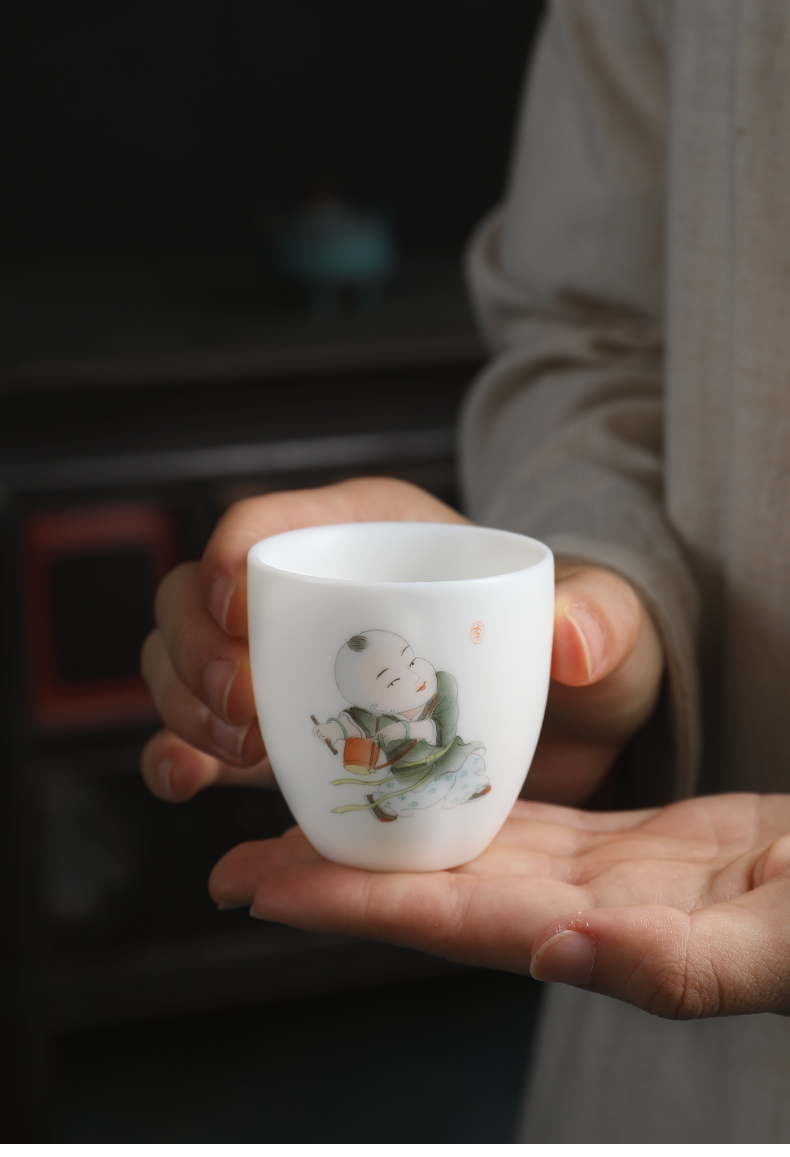 Mud seal play child sample tea cup kung fu tea set home sitting room dehua white porcelain ceramic hand - made master cup single CPU