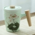 Bùn chứa dung tích lớn có nắp đậy cốc bằng gốm lọc Long Tuyền celadon tách trà văn phòng cá nhân cốc nước - Tách